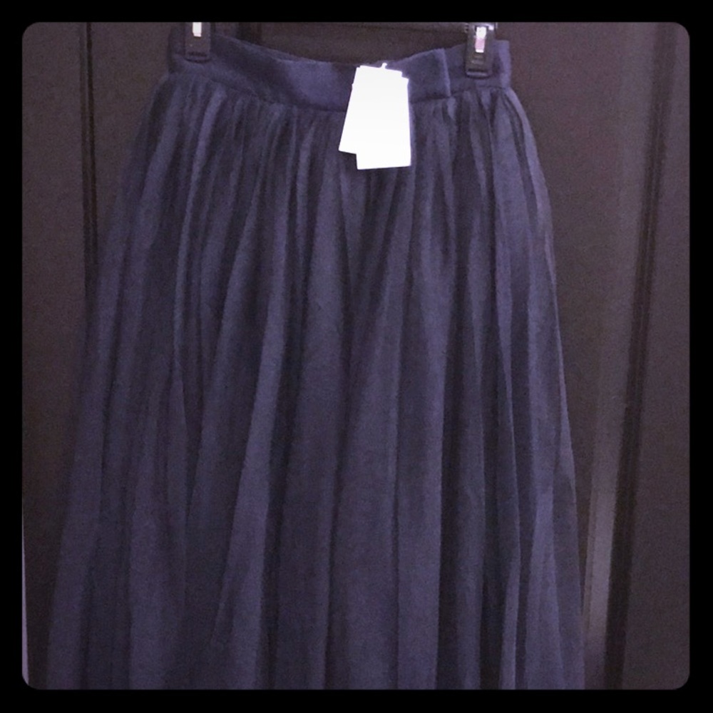 Navy blue tulle skirt.